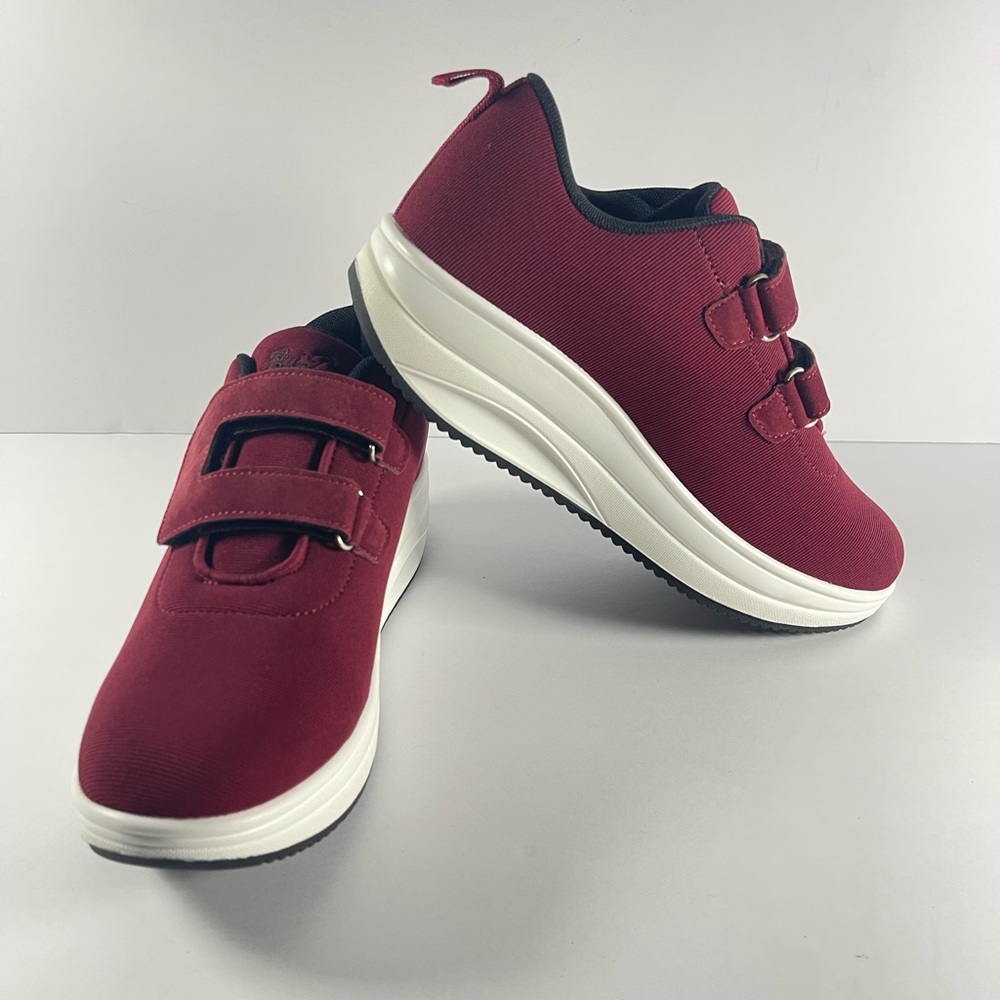 Ruideng Women’s Platform Walking Sneakers Burgundy Strap Shoes Size 9.5